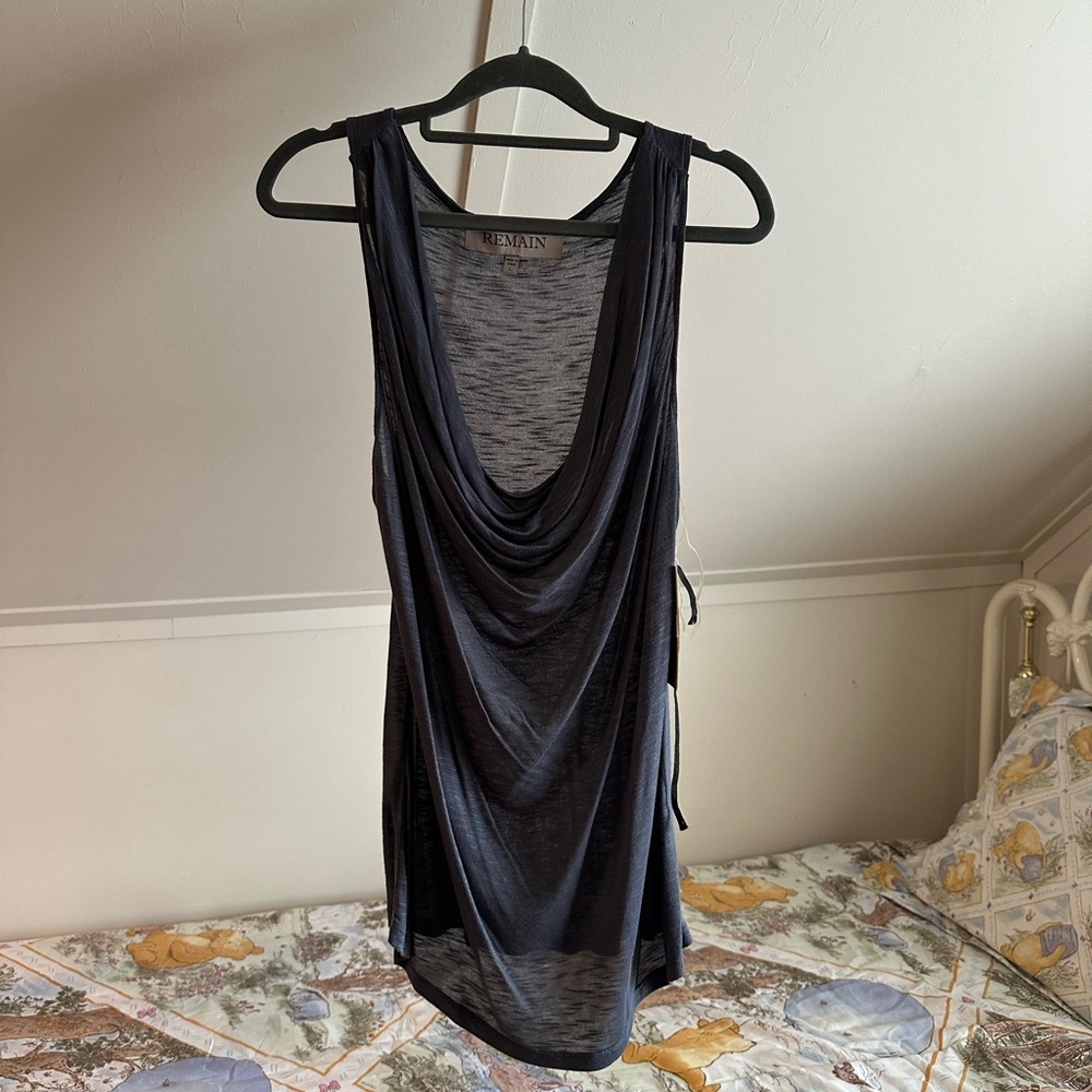 Remain ruched shawl neckline sleeveless over tank top